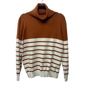 Sucrefas Turtleneck Knit Sweater‎ Long Sleeve Colorblock Brown White Women's M